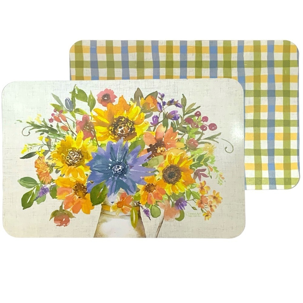 CounterArt Placemats Sunflower Floral Milk Jug Plaid Reversible Rectangle